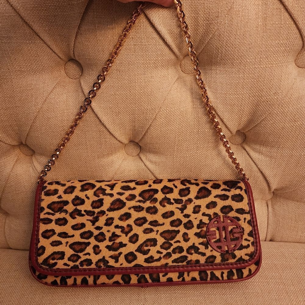 Antonio Melani Cheetah Print Calf Hair Red Clutch Shoulder Bag Purse